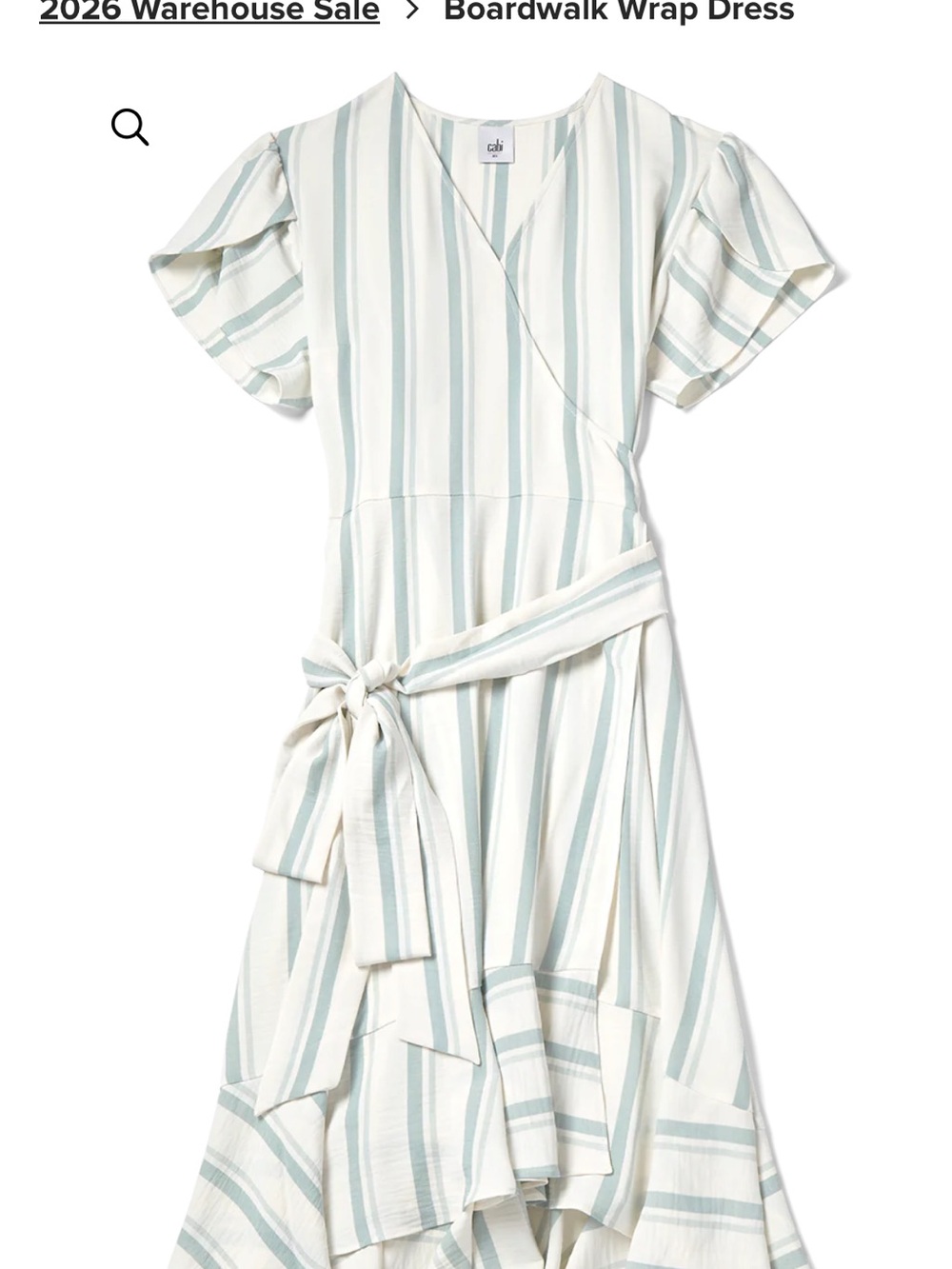 CAbi Striped Broadwalk Wrap Dress in Cream and Light Blue